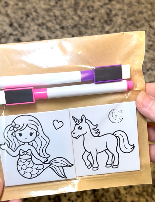 Dry erase coloring magnets